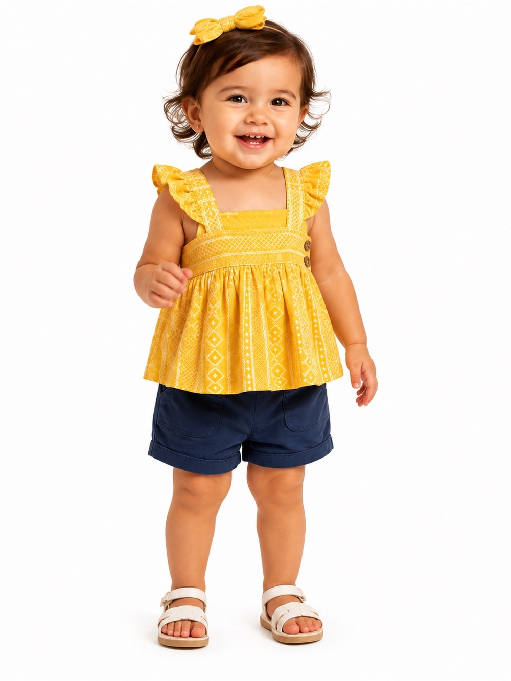 Tommy Bahama Yellow Ruffle Strap Tank & Navy Shorts Set